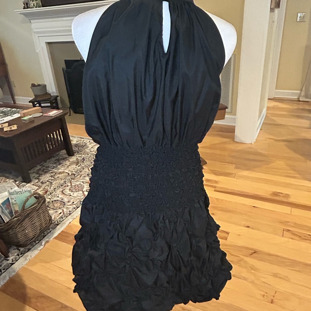 Gracia Elegant Black Halter Women’s Smocked Waist Bubble Hem Dress - Picture 7 of 14
